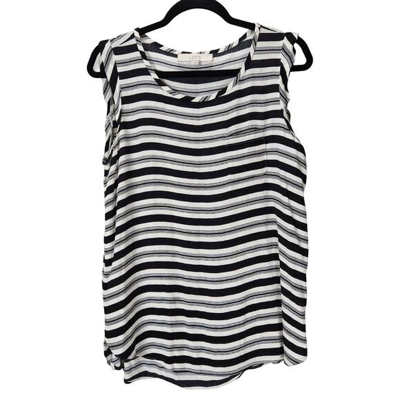 LOFT Top Black and White Stripe Sleeveless Blouse Womens Size Small - Picture 1 of 3